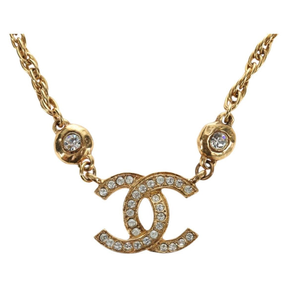 CHANEL COCO Mark Necklace metal Gold Tone CC Auth 186060M
