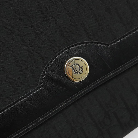 Christian Dior Trotter Canvas Chain Shoulder Bag Black Gold Auth 186061A