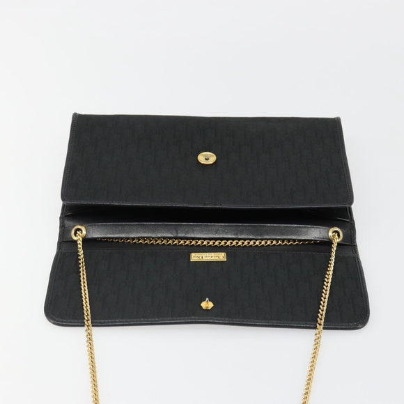 Christian Dior Trotter Canvas Chain Shoulder Bag Black Gold Auth 186061A