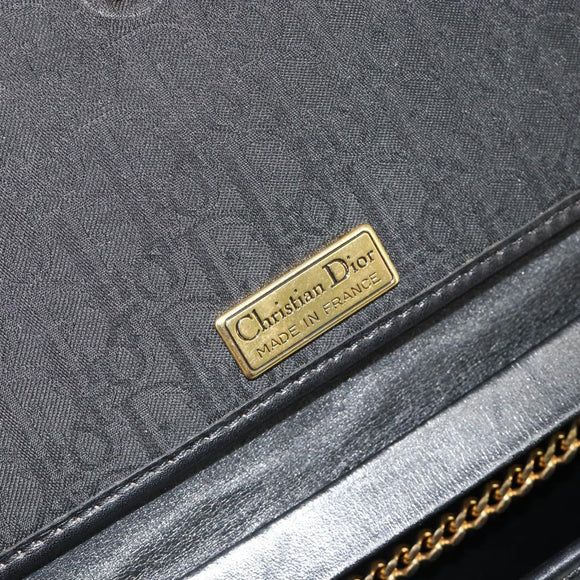 Christian Dior Trotter Canvas Chain Shoulder Bag Black Gold Auth 186061A