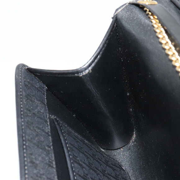 Christian Dior Trotter Canvas Chain Shoulder Bag Black Gold Auth 186061A