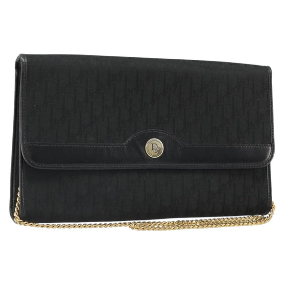 Christian Dior Trotter Canvas Chain Shoulder Bag Black Gold Auth 186061A