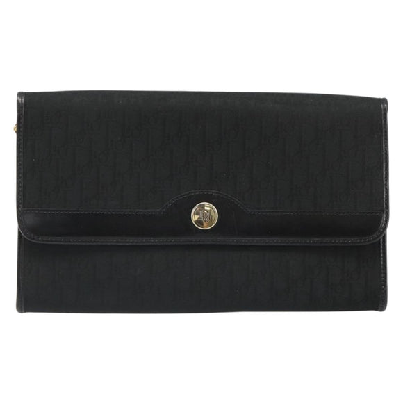 Christian Dior Trotter Canvas Chain Shoulder Bag Black Gold Auth 186061A