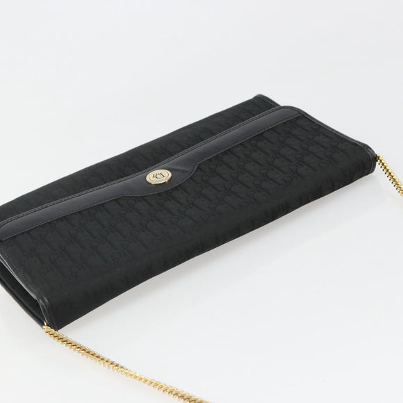Christian Dior Trotter Canvas Chain Shoulder Bag Black Gold Auth 186061A