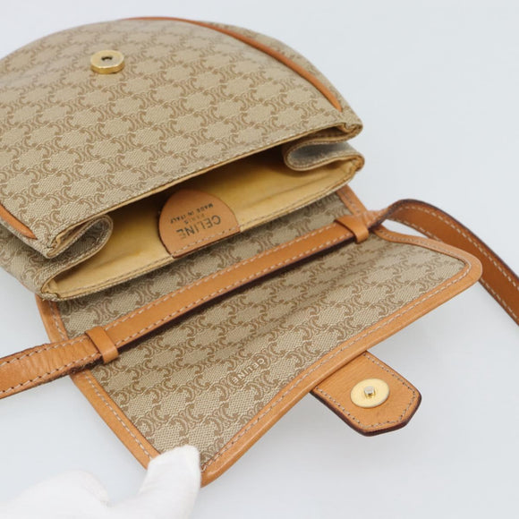 CELINE Macadam Canvas Shoulder Bag PVC Beige Gold Auth 186062A