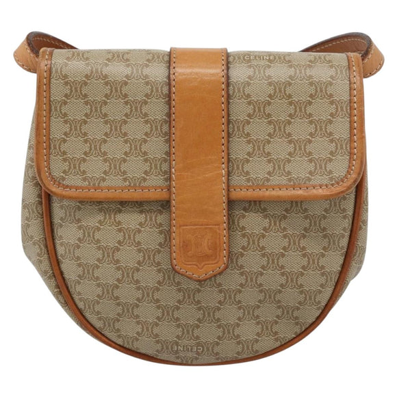 CELINE Macadam Canvas Shoulder Bag PVC Beige Gold Auth 186062A