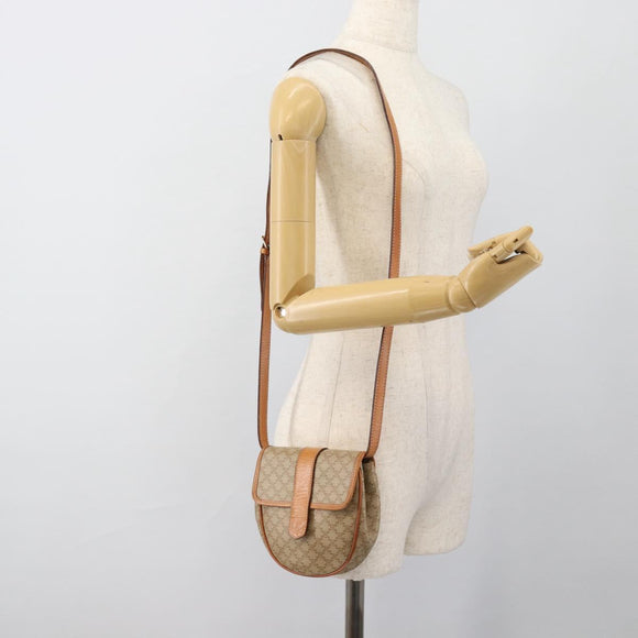 CELINE Macadam Canvas Shoulder Bag PVC Beige Gold Auth 186062A