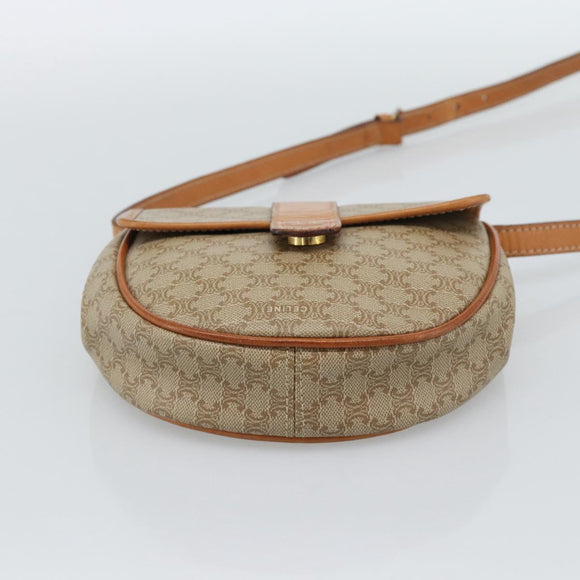 CELINE Macadam Canvas Shoulder Bag PVC Beige Gold Auth 186062A