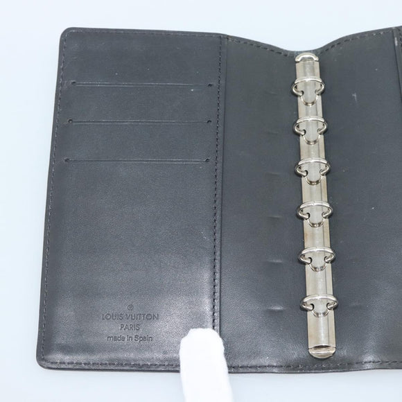 LOUIS VUITTON Monogram Mat Agenda PM Planner Cover Black R20932 LV Auth 186063A