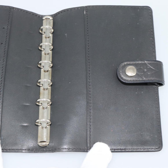LOUIS VUITTON Monogram Mat Agenda PM Planner Cover Black R20932 LV Auth 186063A