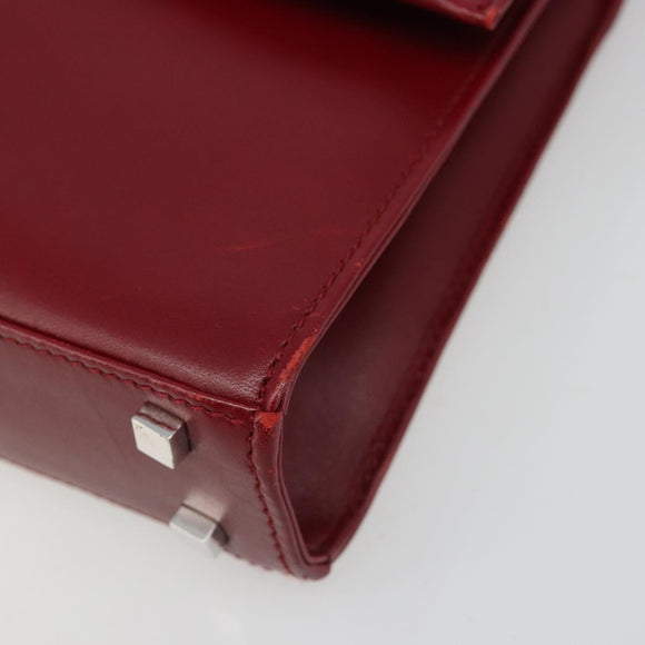 GUCCI Hand Bag Leather Red Silver Auth 186083