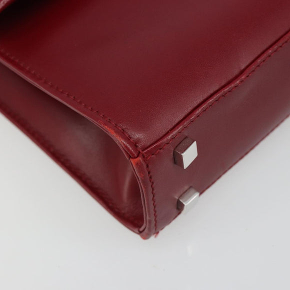 GUCCI Hand Bag Leather Red Silver Auth 186083
