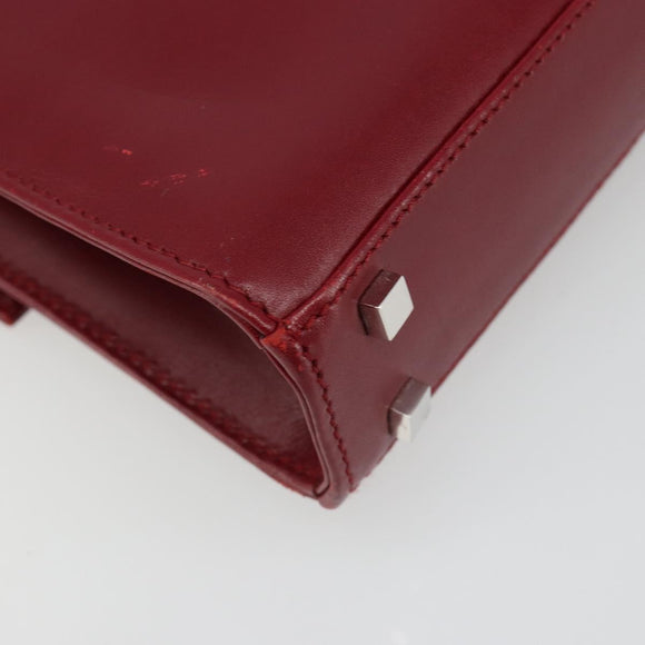 GUCCI Hand Bag Leather Red Silver Auth 186083