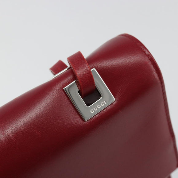 GUCCI Hand Bag Leather Red Silver Auth 186083