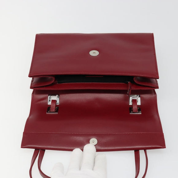 GUCCI Hand Bag Leather Red Silver Auth 186083