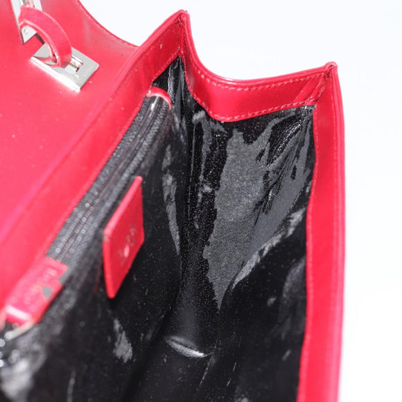 GUCCI Hand Bag Leather Red Silver Auth 186083