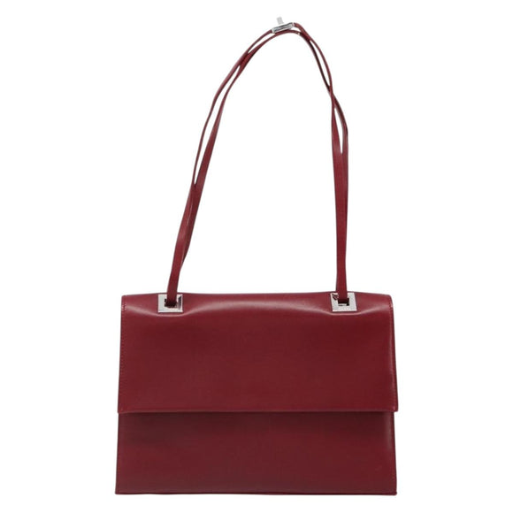 GUCCI Hand Bag Leather Red Silver Auth 186083