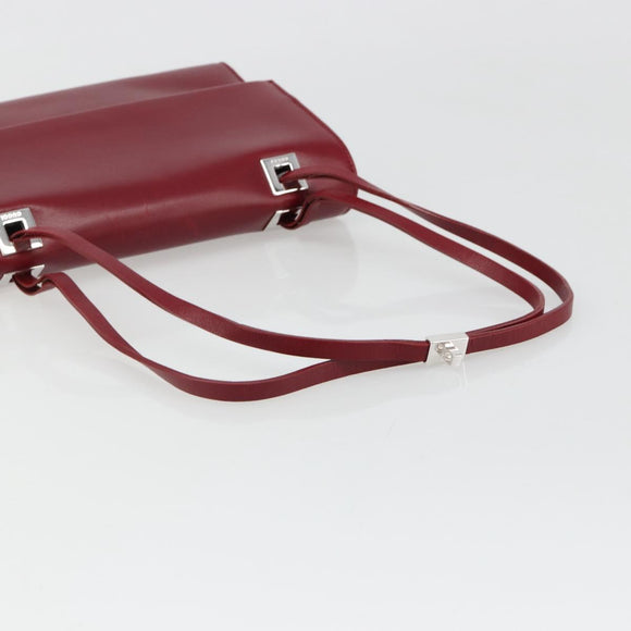 GUCCI Hand Bag Leather Red Silver Auth 186083