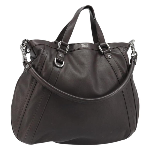 GUCCI Hand Bag Leather 2way Outlet Brown Silver 268641 Auth 186084A