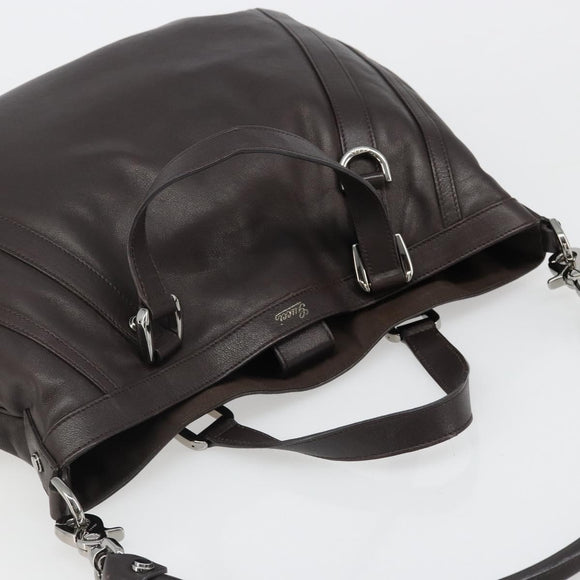 GUCCI Hand Bag Leather 2way Outlet Brown Silver 268641 Auth 186084A