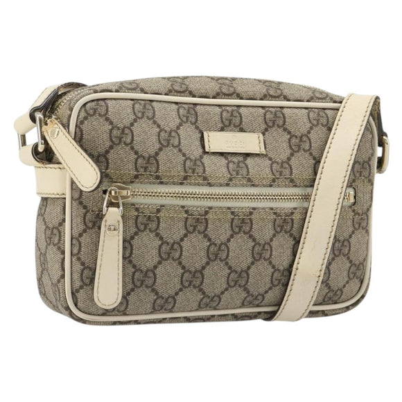 GUCCI GG Supreme Shoulder Bag PVC White Gold 201447 Auth 186085