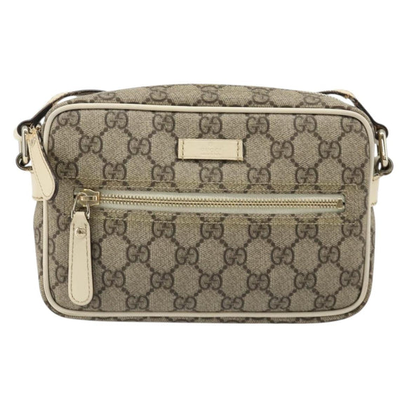 GUCCI GG Supreme Shoulder Bag PVC White Gold 201447 Auth 186085