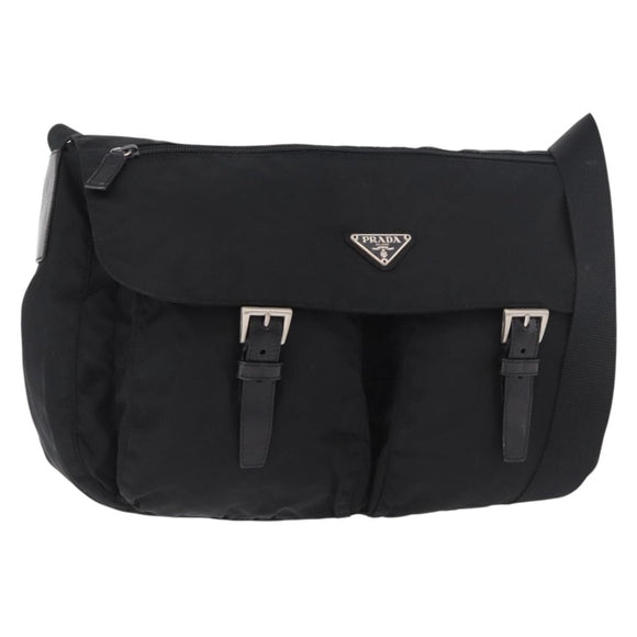 PRADA Shoulder Bag Nylon Black Silver Auth 186088A