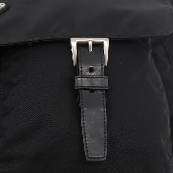 PRADA Shoulder Bag Nylon Black Silver Auth 186088A