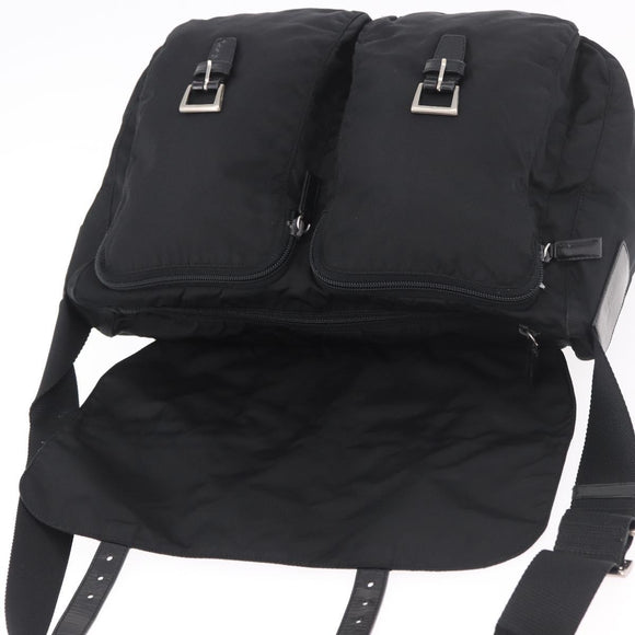 PRADA Shoulder Bag Nylon Black Silver Auth 186088A