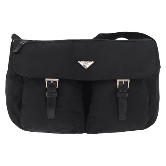 PRADA Shoulder Bag Nylon Black Silver Auth 186088A