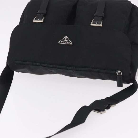 PRADA Shoulder Bag Nylon Black Silver Auth 186088A