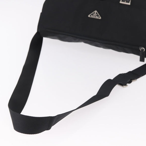 PRADA Shoulder Bag Nylon Black Silver Auth 186088A