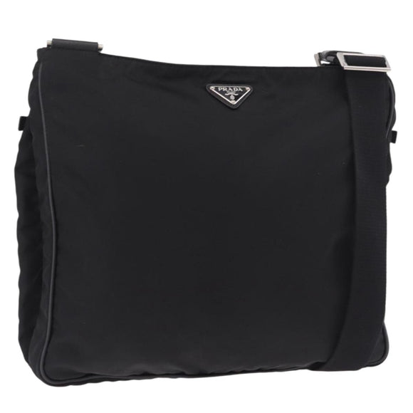PRADA Shoulder Bag Nylon Black Silver Auth 186089A