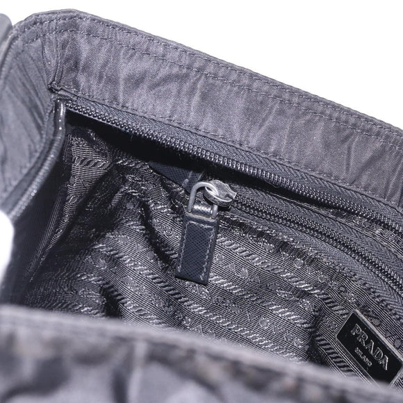 PRADA Shoulder Bag Nylon Black Silver Auth 186089A