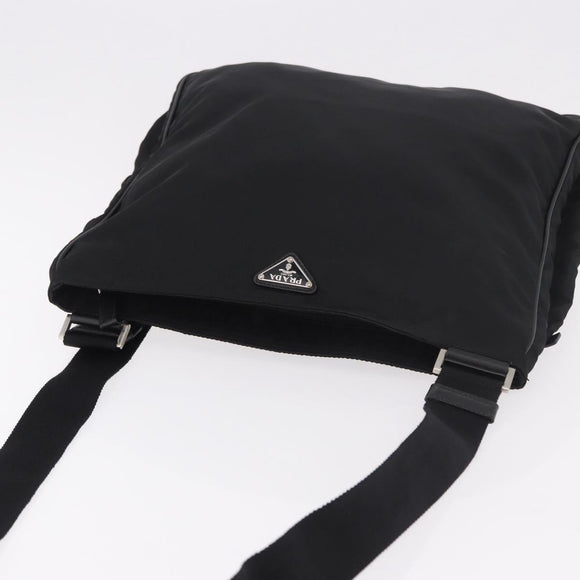 PRADA Shoulder Bag Nylon Black Silver Auth 186089A