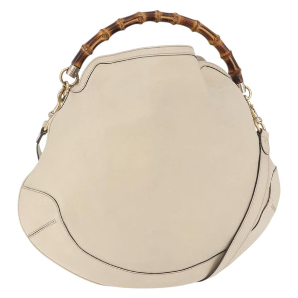 GUCCI Bamboo Hand Bag Leather 2way White Gold 169976 Auth 186098A