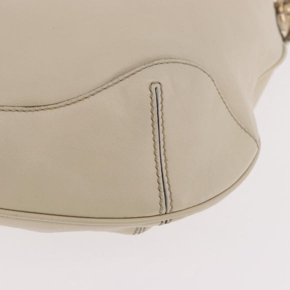 GUCCI Bamboo Hand Bag Leather 2way White Gold 169976 Auth 186098A