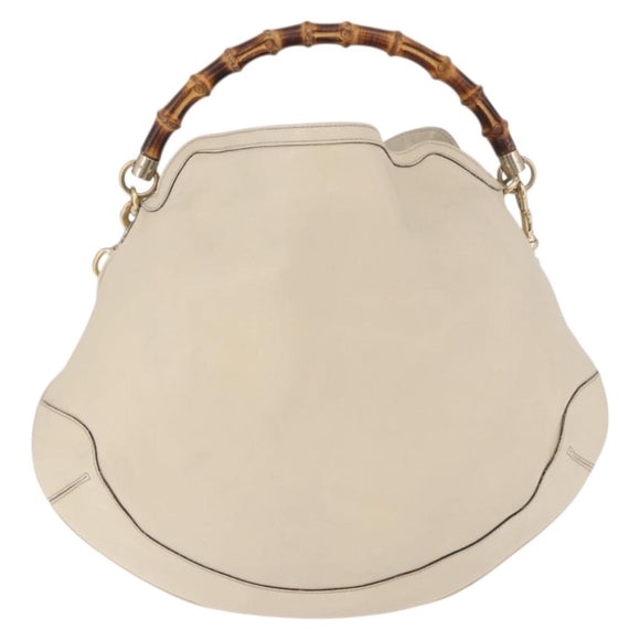 GUCCI Bamboo Hand Bag Leather 2way White Gold 169976 Auth 186098A