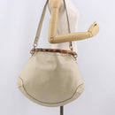GUCCI Bamboo Hand Bag Leather 2way White Gold 169976 Auth 186098A-23