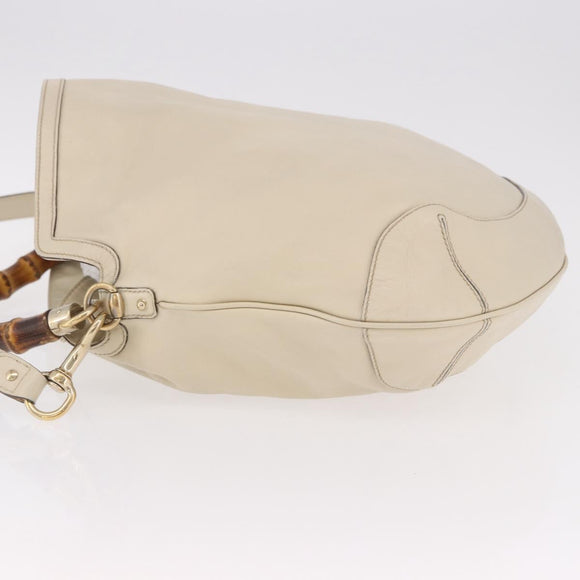 GUCCI Bamboo Hand Bag Leather 2way White Gold 169976 Auth 186098A