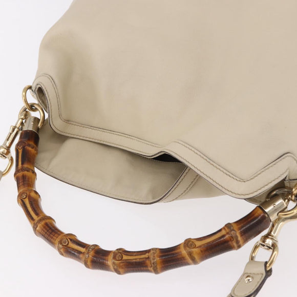 GUCCI Bamboo Hand Bag Leather 2way White Gold 169976 Auth 186098A