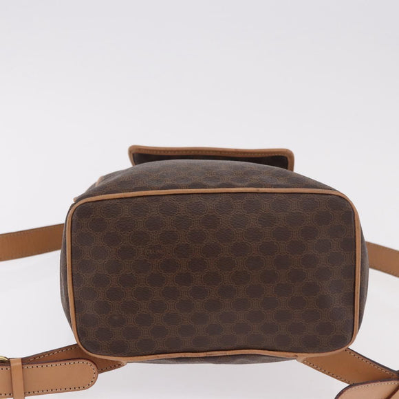 CELINE Macadam Canvas Rugzak PVC Leer Bruin Goud Auth 186101A