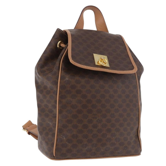 CELINE Macadam Canvas Rugzak PVC Leer Bruin Goud Auth 186101A