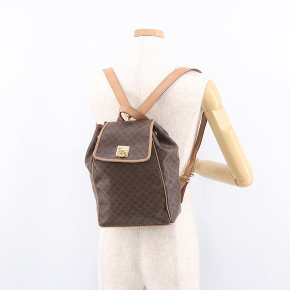 CELINE Macadam Canvas Rugzak PVC Leer Bruin Goud Auth 186101A