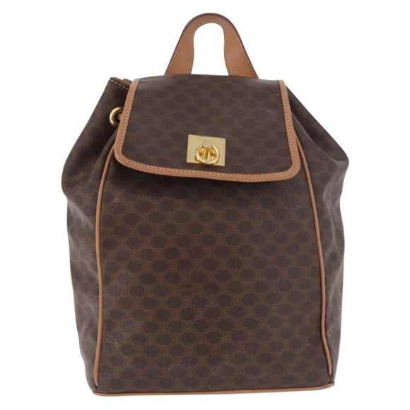 CELINE Macadam Canvas Rugzak PVC Leer Bruin Goud Auth 186101A