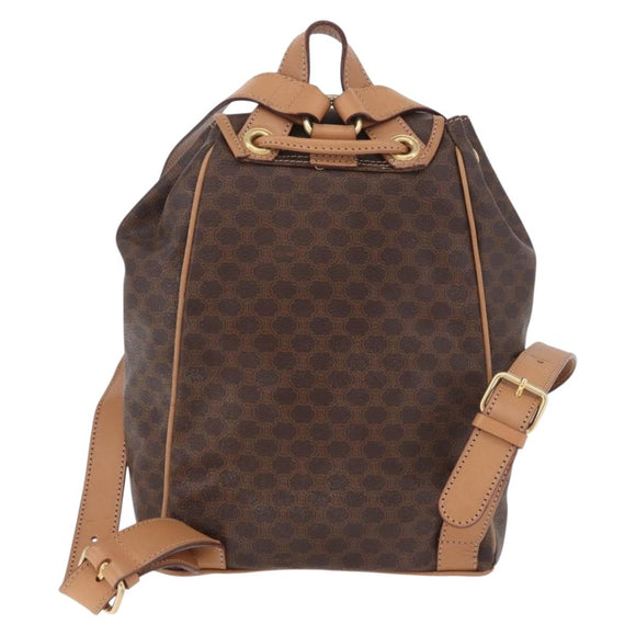 CELINE Macadam Canvas Rugzak PVC Leer Bruin Goud Auth 186101A