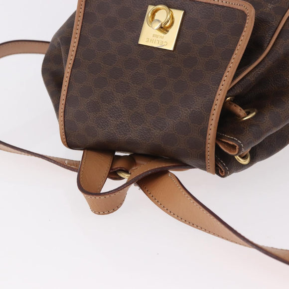 CELINE Macadam Canvas Rugzak PVC Leer Bruin Goud Auth 186101A
