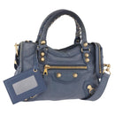 BALENCIAGA Giant Mini City Hand Bag Leather 2way Blue Gold 309544 Auth 186109A-1