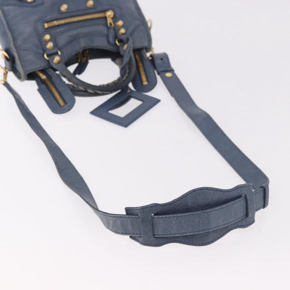 BALENCIAGA Giant Mini City Hand Bag Leather 2way Blue Gold 309544 Auth 186109A