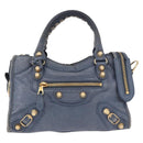 BALENCIAGA Giant Mini City Hand Bag Leather 2way Blue Gold 309544 Auth 186109A-2